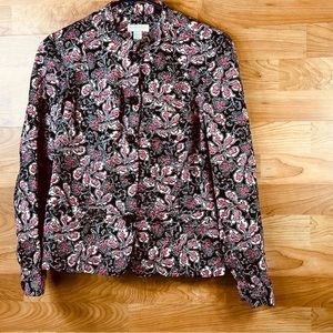 Charter Club Petite Small Button Front Floral Print Jacket With Pockets(stain)